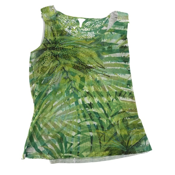 Hannah Tops - Hannah M Green Y2K Tropical Vibrant Palm Leaf Rhinestone Crochet Lace Tank Top